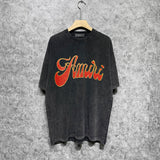 Amiri washed t-shirt flame gold letterprinting short sleeves