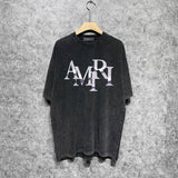 Amiri washed t-shirt metallic luster letter short sleeves