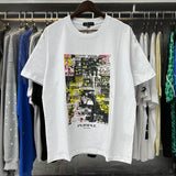 Purple Brand T Shirts Newspaper Printed Cotton Casual Short Sleeves Men and Women