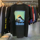 Rhude T Shirts Coconut Racing Printed Cotton Casual Short Sleeves Men and Women