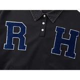 Rhude Hoodie Embroidery Denim Collar Stitching for Men and Women