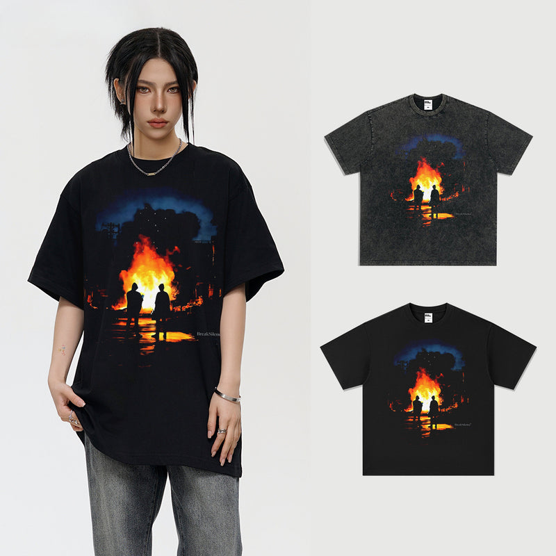 Vintage T-shirts washed and old printed short-sleeved T-shirts pure cotton