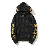 Bathing Ape Hoodie joint golden skull shark head print hooded cardigan zip sweater jacket