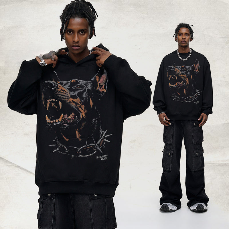 Vintage Hoodie Hellhound Printed Hooded Printed Crew Neck Sweater Trendy Brand