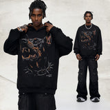 Vintage Hoodie Hellhound Printed Hooded Printed Crew Neck Sweater Trendy Brand