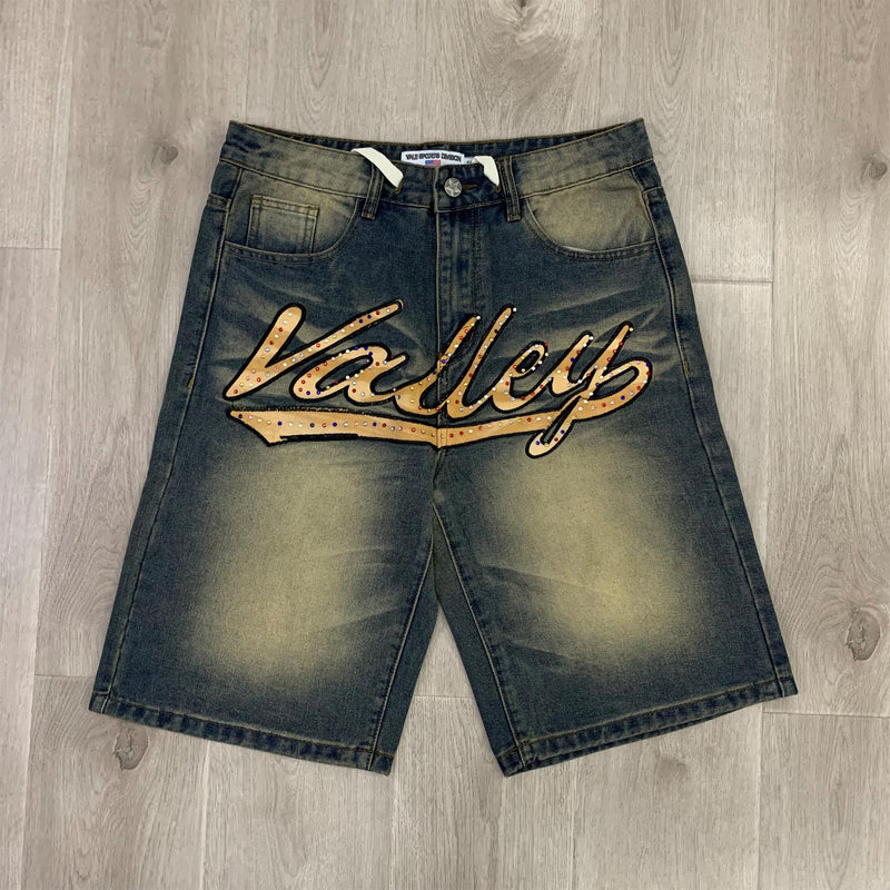 Valeforever Vale denim shorts Hotfix rhinestones