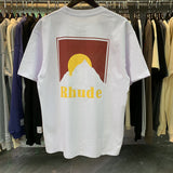 Rhude T Shirt Sunset Theme Pure Cotton Hip Hop Men and Women Same Casual