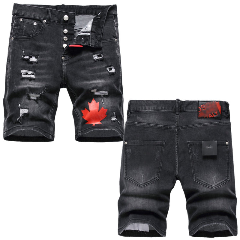 DSQ2 Short Jeans Ripped Patch Slim-fit Stretch Denim Shorts