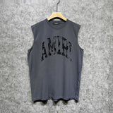 Amiri tank top with cracked curved letter cut outprinting