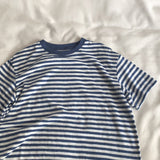 Mariner Shirt Distressed Navy-Striped Shirt Loose round Neck Striped Short Sleeve T-shirt