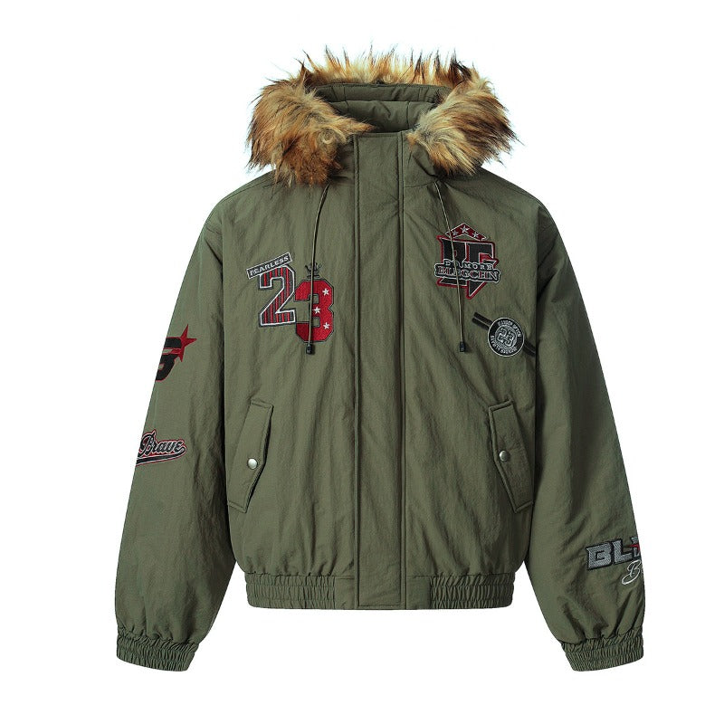 Unisex Down Jacket Men's Winter Warm Hair Collar Cotton Jacket