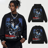 Vintage Hoodie Silver Wolf Night Vintage Printed Hooded Sweater Fall/Winter Crew Neck