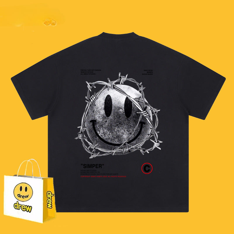 Drew T Shirts Short-Sleeved Clothes Hand-Shaped Brush Smiling Face