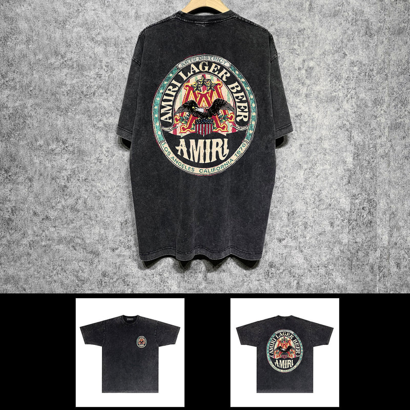 Amiri washed t-shirt oil painting flying eagle short sleeve