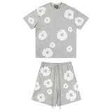 Denim Tears Outfit:T Shirt/Shorts (Separate Purchase Options) Puff Print Short Sleeve T-shirt Loose Couple Shorts Suit