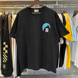 Rhude T Shirts Blue Sunset Print Cotton Casual Short Sleeve Men and Women