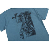 C.e t shirts washed batik character frame pattern round neck pullover short sleeves