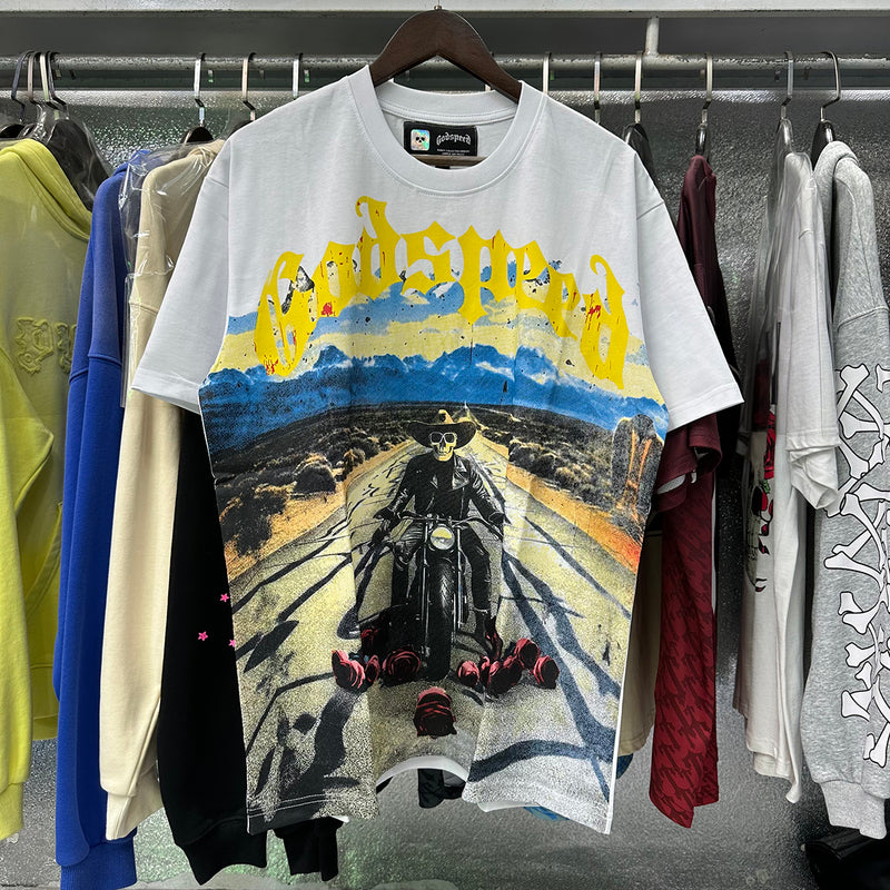Godspeed T Shirts Knight Rose Print Cotton Casual Short Sleeve Men and Women