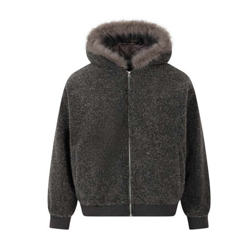 Unisex Down Jacket Winter Fur Collar Lamb Fur Jacket