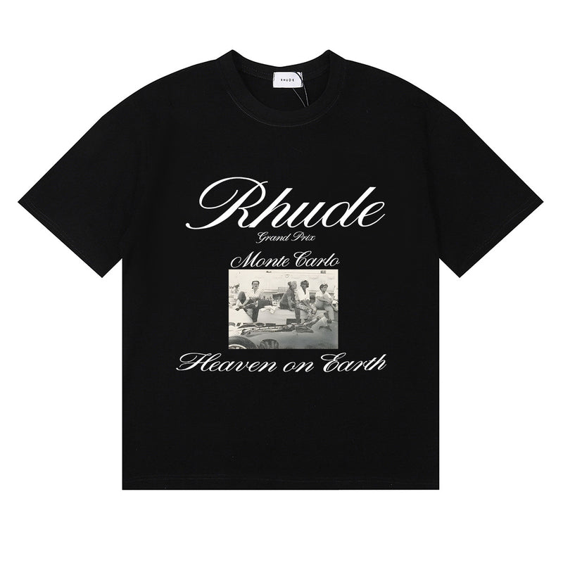 Rhude T Shirts Heave on Earth Printed Cotton Casual Short Sleeve Men and Women