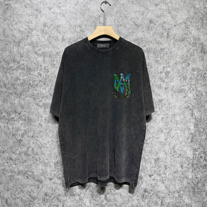 Amiri washed t-shirt waist flower camouflage letter short sleeves