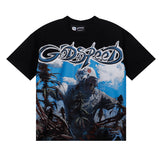 Godspeed T Shirts Blue Sky White Clouds Poppy Skull Planting Printing Cotton Casual Short Sleeves Men and Women