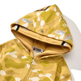 Bathing Ape Hoodie Gold Shark Head Double Hat Camouflage Sweater Men's Autumn and Winter Cardigan Zipper Jacket