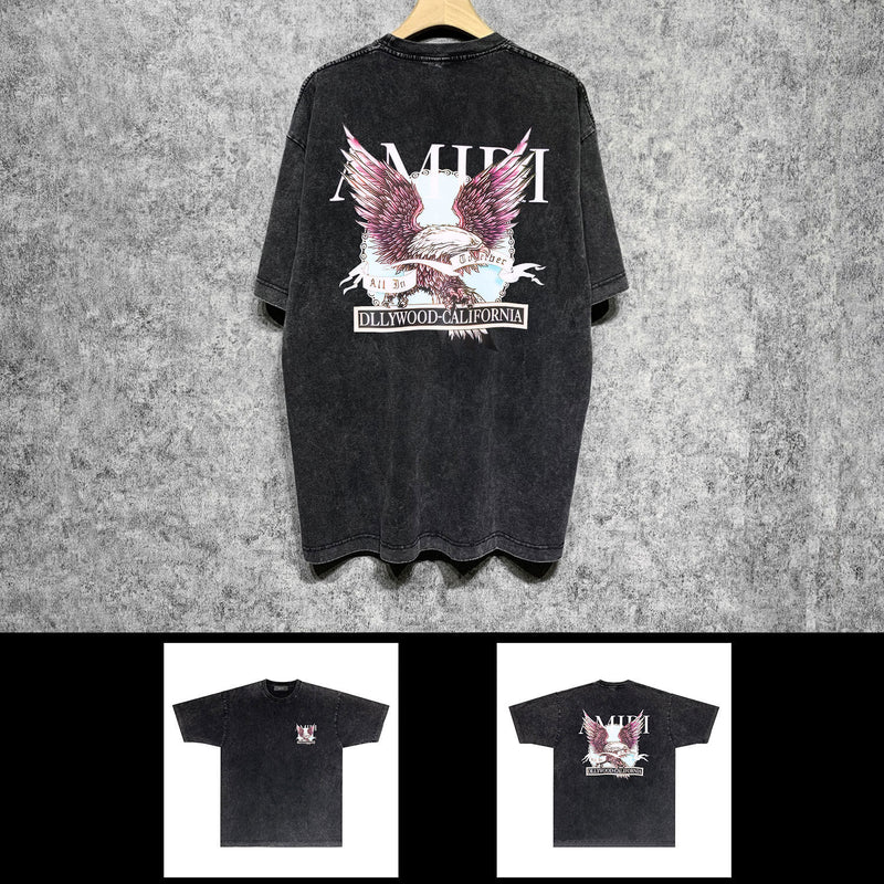 Amiri washed t-shirt flying eagle medal printing short sleeve