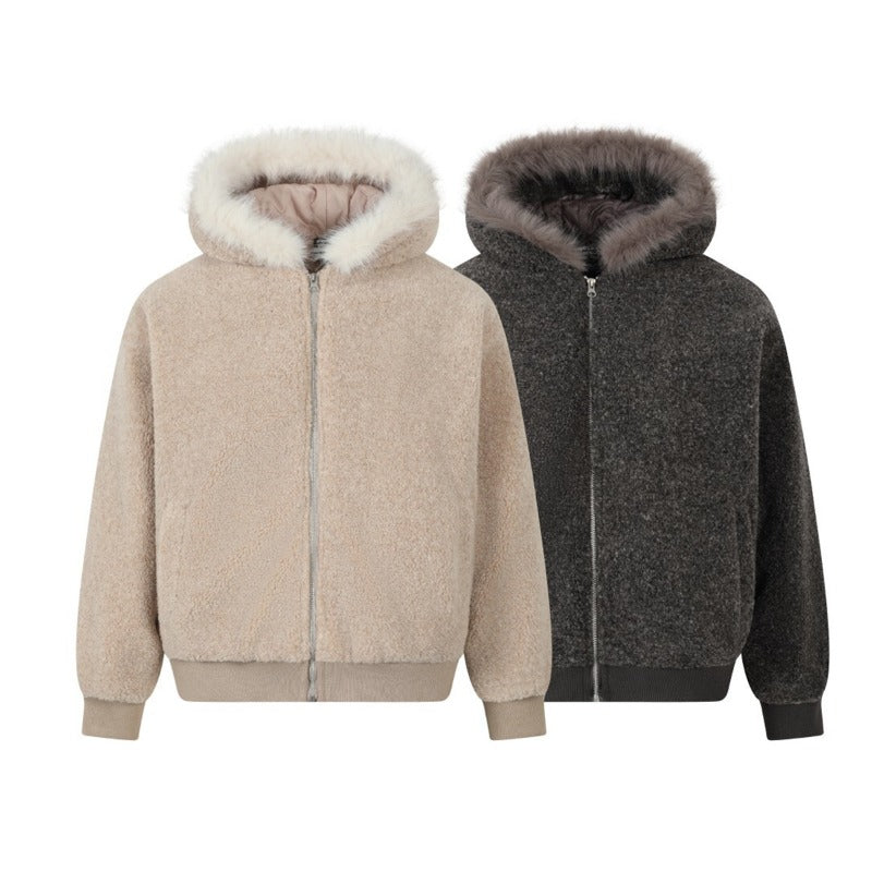 Unisex Down Jacket Winter Fur Collar Lamb Fur Jacket