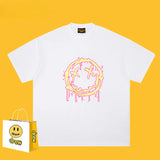 Drew T Shirts Flame Smiley Face Short Sleeve Print