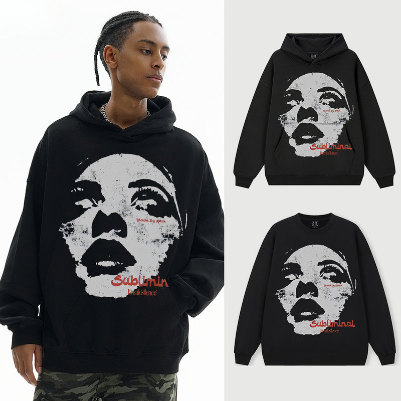 Vintage Hoodie Craves Freedom Solid Color Printed Hooded Sweater Crew Neck