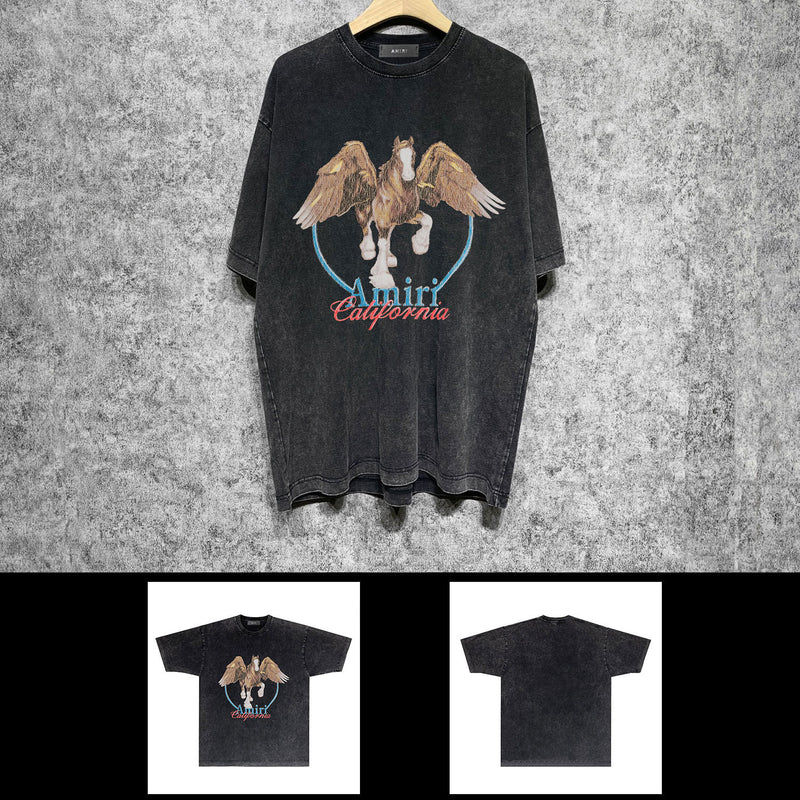 Amiri washed t-shirt oil painting pegasus short sleeve