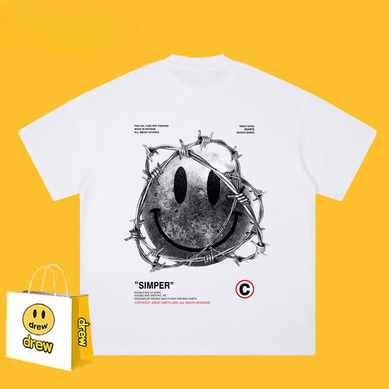 Drew T Shirts Short-Sleeved Clothes Hand-Shaped Brush Smiling Face