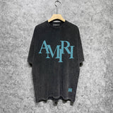 Amiri washed t-shirt with stacked letter foam printing short sleeves