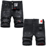 DSQ2 Short Jeans Ripped Patch Slim-fit Stretch Denim Shorts
