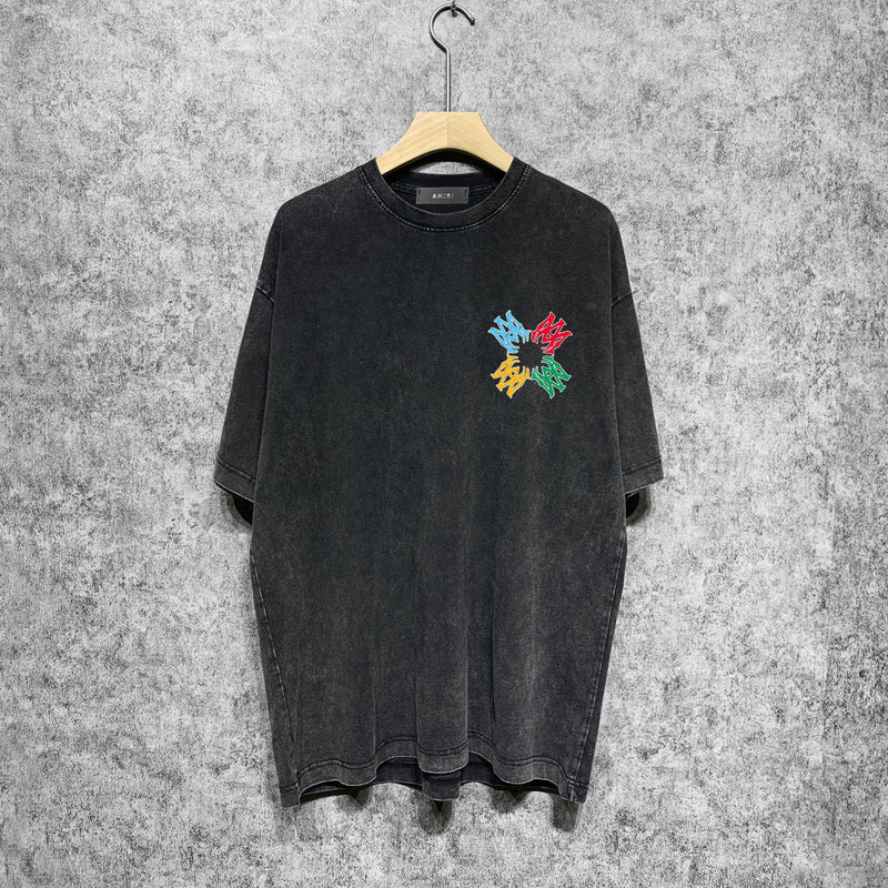 Amiri washed t-shirt color block simple label set short sleeve