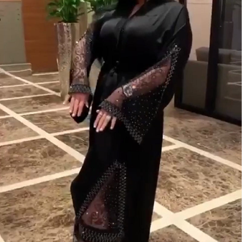 African Dashiki Dress Rhinestone Mesh Dress