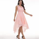 Burgundy Dress Formal Lace Stitching Big Swing Chiffon Dress Dinner Party