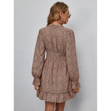 Coachella Music Festival Outfits Ruffles V-neck Floral Cake Dress Long Sleeve Women plus Size