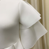 Taffeta Dress Ruffle Sleeve Solid Color Double Layer Dress Gown