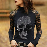 Skull Apparel Skull Hot Drilling Half-High Collar Long Sleeves
