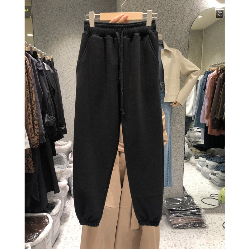 Grey Sweatpants Women's Clothing Autumn and Winter Loose Slimming and Velvet Padded Thick Casual