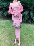 MIDI Mauve Cocktail Dress Autumn and Winter Retro Slimming Contrast Color Suspender Dress