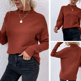 Women Pullover Knit Sweater Autumn and Winter Solid Color Turtleneck Sweater Women's Top