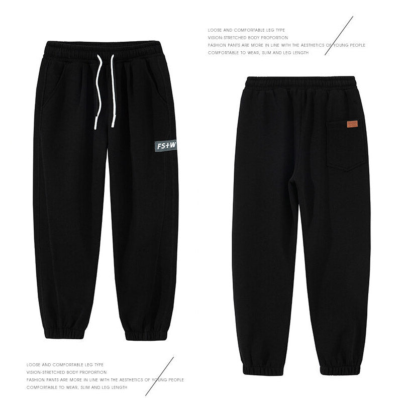 Grey Sweatpants Winter Velvet Sport Trousers Men's Loose Autumn and Winter