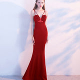 Burgundy Dress Formal Elegant Slim Black Mermaid Host Dress