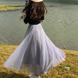 MIDI Mauve Skirt Slimming A- line Skirt Cover Slim Purple Gauze Skirt
