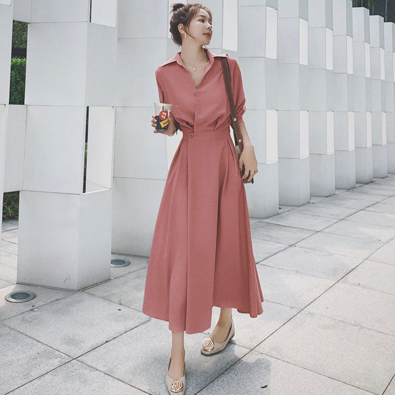 Kendall Jenner Wedding Guest Dress  Waist Slimming Elegant Slightly Mature Style Goddess Temperament Shirtdress