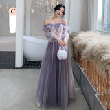 Mauve Dress Bridesmaid Purple Women's Autumn and Winter Fairy Slim Fit