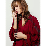 Beth Dutton Bohemian Dress Winter Autumn Maxi Dresses Embroidered Deep V-neck Blouse Embroidered Top